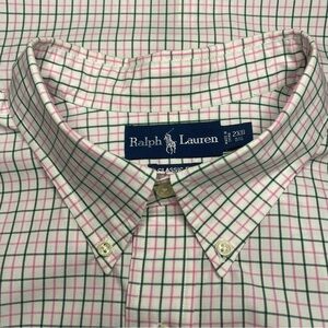 Polo Ralph Lauren Button Down Shirt Men 2XB Pink Green White Plaid Short Sleeve